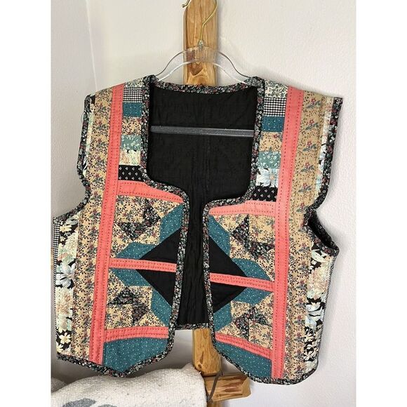 Vintage Quilt Reversible Vest With Cap Sleeve One Of A Kind Size S - Picture 15 of 16